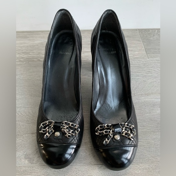 Stuart Weitzman Black Quantas Quilted Nappa Bow Pumps In Size Women’s 9.5M - Picture 5 of 12